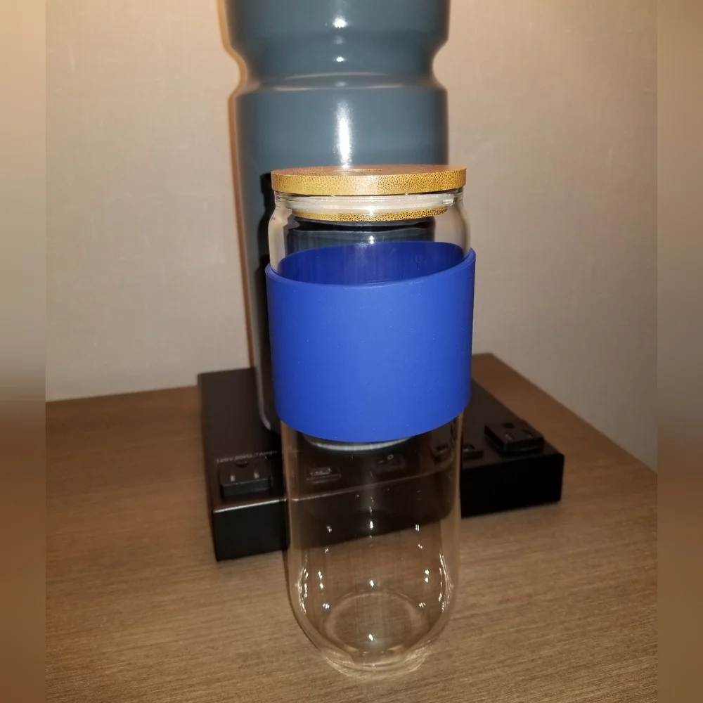 24oz Glass Tumbler With Silicone Sleeve And Bamboo Lid